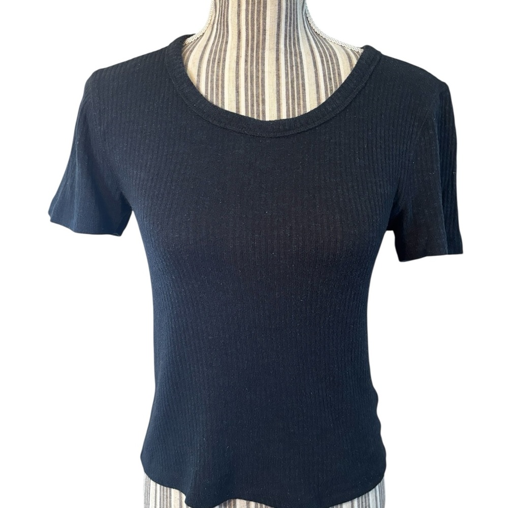 Abercrombie & Fitch Tee Small Black Ribbed Short Sleeve Cropped Stretch Viscose